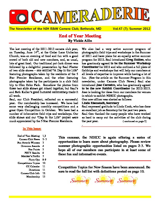 2012 Summer Newsletter Thumbnail Nih Camera Club